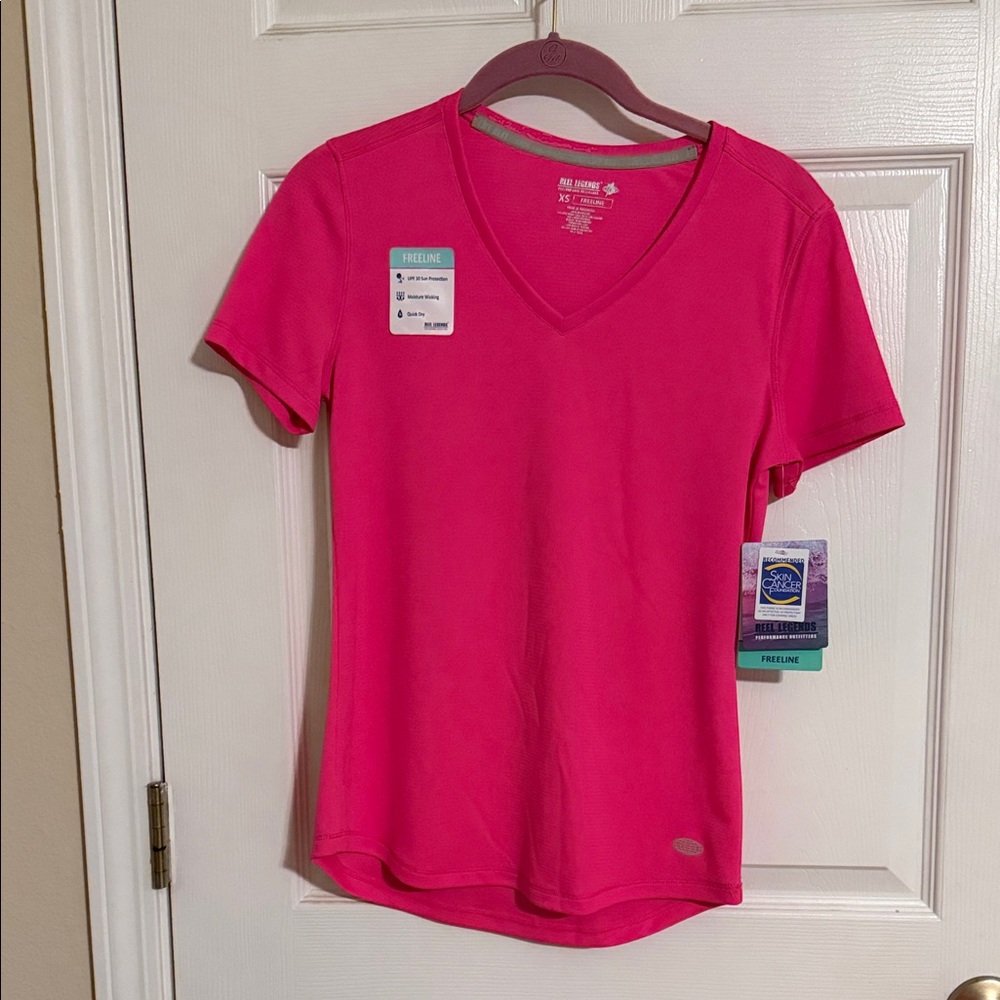 Reel Legends Hot Pink V-Neck Short Sleeve Top UPF 30